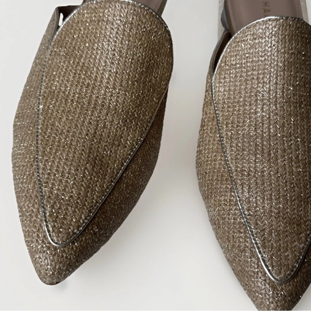 Cole Haan Gold Metallic Linen Piper Loafer Mule Size  9 B VGUC Bnfts Charity - Picture 3 of 9
